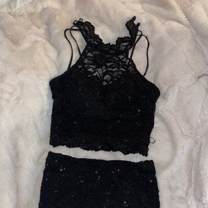 shiny black two piece